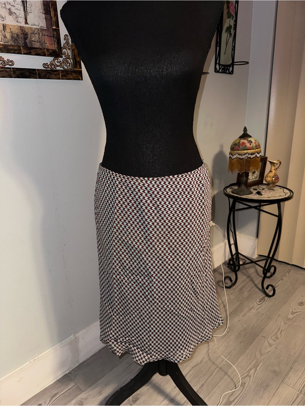 Vintage Lapis Los Angeles A-Line Midi Skirt brown blue, Size M